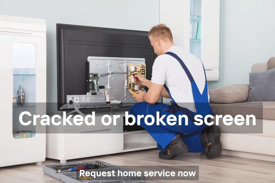 TV cracked or broken screen with visible damage on display panel